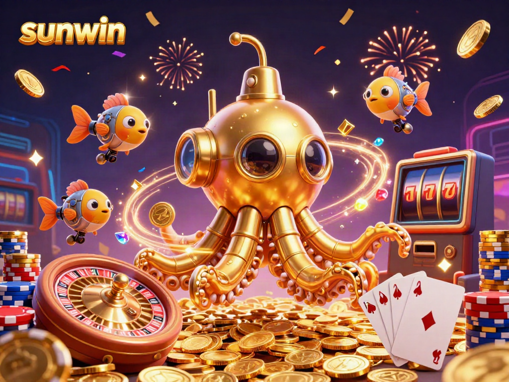 Experience thrilling wins with sunwin's exciting games in a rich, vibrant 3D casino scene.