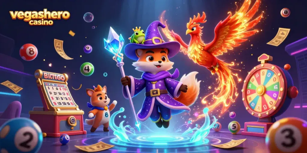 Engage with the magical world of vegashero casino featuring animated characters and vibrant casino elements.