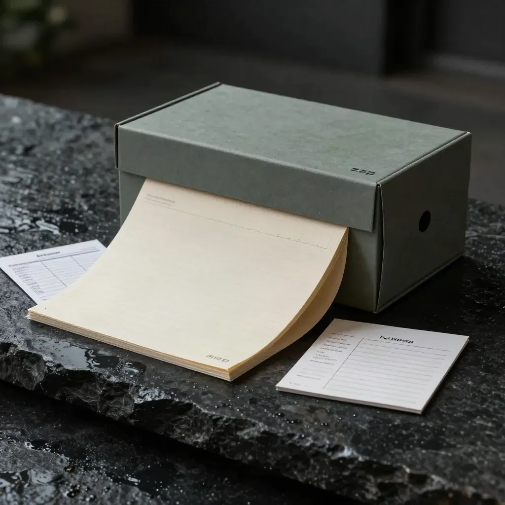 Donkere zzp-startersbox met kaarten op nat basalt in dramatisch licht